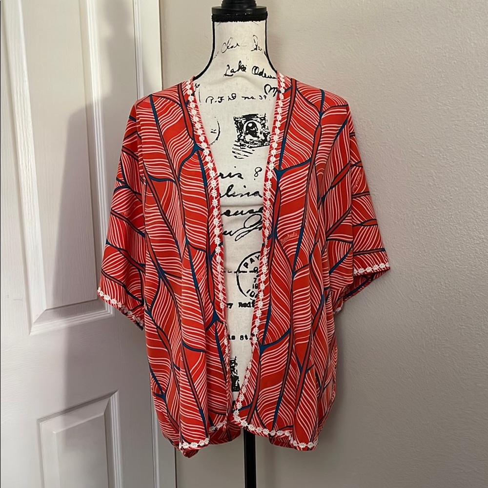 NWT Manuhealii Butterfly Kimono Lei Hulu Red Peacock OS